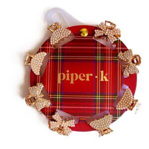 Piper K Set of 8 Bows Moons Hair Clips Gold White Faux Pearls Rhinestones NWT